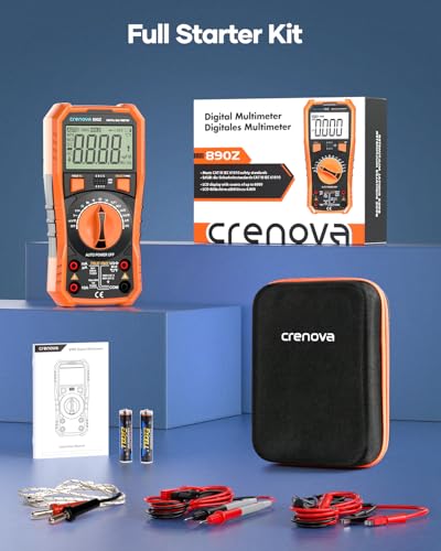 Crenova 890Z Digital Multimeter 6000-Count TRMS 1000VDC/750VAC Auto-Ranging | Measures AC/DC Voltage, Current, Resistance, Capacitance, Diode, Continuity, Transistor (hFE), Temperature, NCV