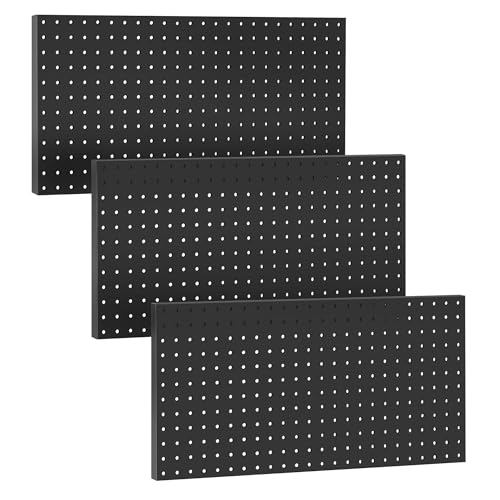 3pcs Heavy Duty Metal Pegboard Panels, Garage Wall Mounted Tool Organizer Peg Board for Garage, Workshop Storage and Workbench (Black) - style: Metal pegboard-3pack