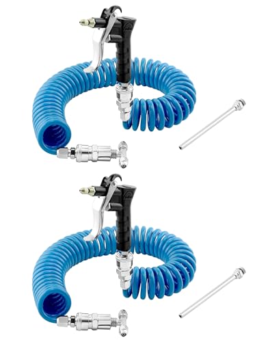 QWORK Air Blow Gun Kit, 2 Sets of Heavy Duty Air Duster Blow Gun Dust Cleaner with 16' (5m) Long Coil, Air Seat Blow Gun Fits 1/4"(6mm) air Hose for Trucks, Semi Trailers or Tractors - size: 2 Pcs