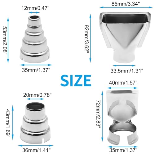 4 Pcs Heat Gun Nozzles Kit, Stainless Steel Reflector Heat Resisting Nozzles Gun Accessory Replacement for Hot Air Gun Soldering Station Nozzle Tool - size: Style 1 (4 pcs)