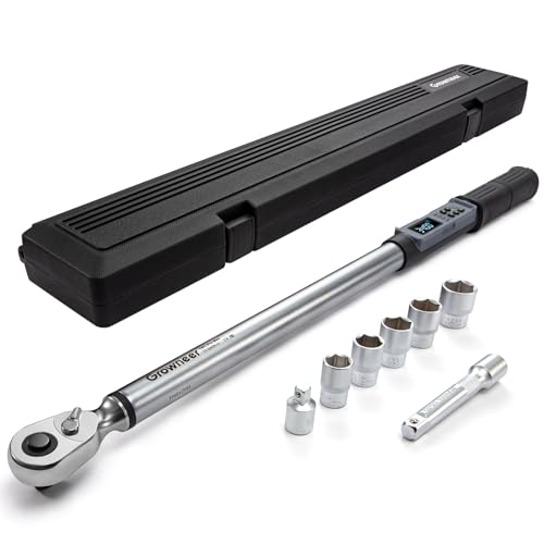 GROWNEER Upgraded Digital Torque Wrench, 12.5-250.7 Ft-lbs/17-340 Nm, 1/2'' Drive Automotive Rachet Torque Wrench with Buzzer & Colorful LED Indicator, Electronic Wrench Set for Car Tires Auto Repair - color: Black, size: 12.5-250.7 Ft-lbs/17-340 Nm