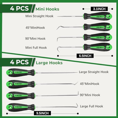 FTIHTRY 8PCS Pick and Hook Set, Precision Automotive Hook Set, Car Auto Oil Seal/O-Ring Seal Gasket Mini Precision Hooks Puller Remover (Green)