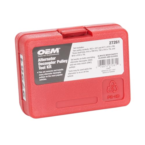 OEMTOOLS 27261 Alternator Decoupler Pulley Tool Kit, 5 Piece, Pulley Sockets and Shaft Bits Fit Most OAD and OWC Pulleys, Alternator Pulley Kit and Repair Tool