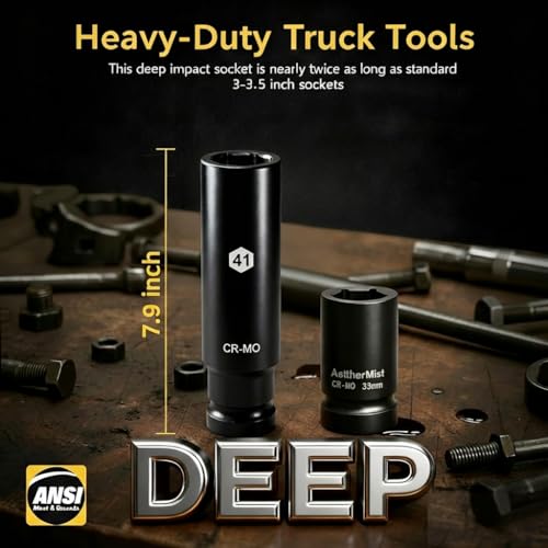 1 Inch Driver 41mm Extra Deep Impact Socket, 7.9 inch Length Deep Axle Nut Socket,6 Point Cr-Mo Deep Truck Wheel Nut Socket,Radius Corner Design, Chamfered Opening - size: 41