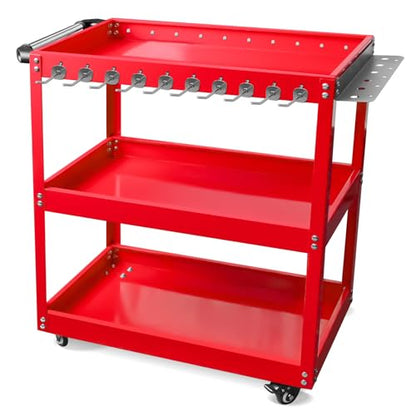 YATOINTO 3-Tier Rolling Tool Cart, Metal Rolling Cart with Side Hooks Wheels, 330LBS Heavy Duty Utility Carts, Handle Rolling Mechanic Tool Cart Storage Organizer for Warehouse Garage