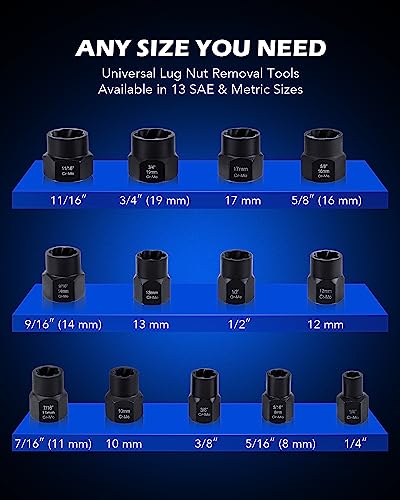 Orion Motor Tech Impact Nut and Bolt Extraction Tool Set, Rusted Damaged Stripped Nut and Bolt Remover Tool Kit, Nut Bolt Extractor Socket Set in 13 SAE and Metric Sizes for 3/8 Inch Drive with Case