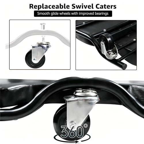 BESTOOL Mechanic's Creeper, 44inch Garage Creeper, 6 Sturdy Casters, Metal Frame Floor Creeper, 450LBS Capacity, Low Profile Design, Headrest,Black - color: Black-Metal frame, size: 44in