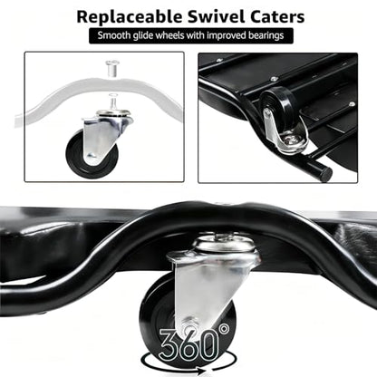 BESTOOL Mechanic's Creeper, 44inch Garage Creeper, 6 Sturdy Casters, Metal Frame Floor Creeper, 450LBS Capacity, Low Profile Design, Headrest,Black - color: Black-Metal frame, size: 44in