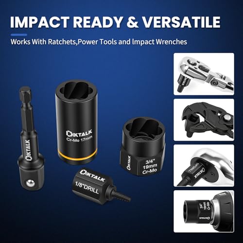 63PCS Impact Bolt Extractor Kit, Bolt & Nut Remover Tool, Easy Out Screw Extractor Set for Stripped/Damaged Screws, Bolts, Lug Nuts - Includes Screwdriver Bits & Adapters