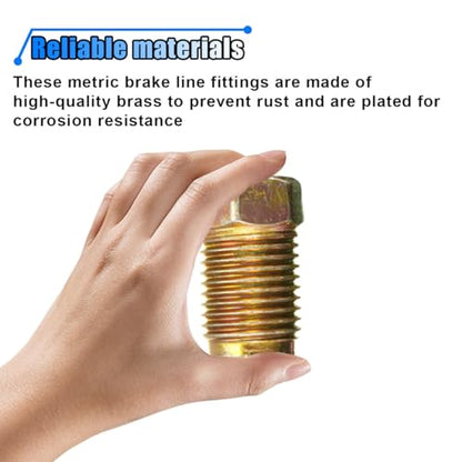 10PCS Car Brake Line Fittings, M10 x 1.0 Thread Stainless Steel Brake Line Nut, Metric Invert Flare Fittings for 3/16" Brake Line Tube