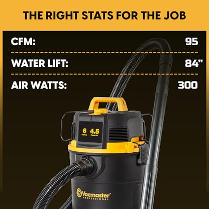 Vacmaster Professional 6 Gallon 4.5 Peak HP Wet/Dry Vacuum with Self-Cleaning Filter System - VDK611PF 0201 - size: 6 gallons