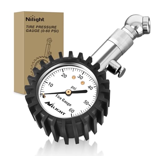 Nilight Tire Pressure Gauge 60PSI Heavy Duty Stainless Steel Air Chucks ANSI B40.1 Certified Large 2" Dial Wheel Service Checker for Truck Semi Truck ATV Motorhome Cars & RV Accessories - color: 60psi Tire Gauge