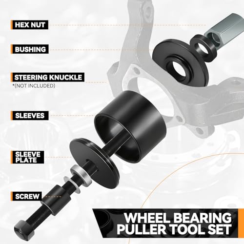 Auto Dynasty Wheel Bearing Puller Tool Set, 19Pcs Wheel Bearing Press Kit with Sliding Screws Universal Bushings Sleeves for Front Wheel Drive Bearing Removal Installation