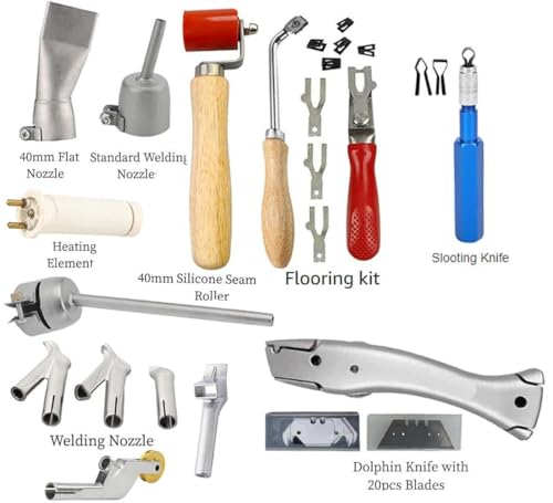 1600W Hot Air Plastic Welder Gun, Flooring Tool Set Handheld Torch Welder Pistol Vinyl PVC TPO Welding Heat Gun, with Butterfly Repair Welding Kit, Speed Welding Nozzles, Vinyl Flooring Kit