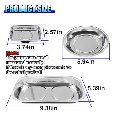 3PCS Magnetic Tray Holder, Stainless Steel Extra Strong Magnetic Bowl Parts Tray Set for Screws, Nuts, Bolts, Sockets, Pins – Mechanic Tool Metal Parts Organizer for Automotive Repair(Round&Rectangle) - size: Round&Rectangle