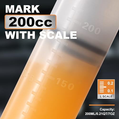 FOUR UNCLES Fluid Transfer Syringe with Flexible Hose for Oil Service | Cleaner Fluid Service, Flexible Reach Design, Precise Transfer Control, Reduce Spills, DIY Garage Essential - size: 200cc(58cm hose)