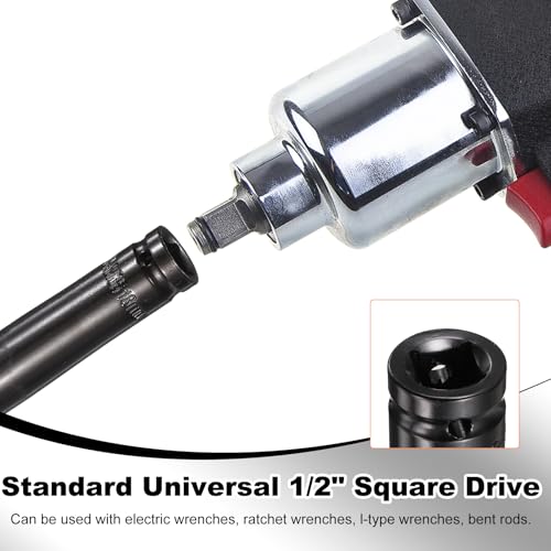 HARFINGTON 3pcs 6-Point Deep Impact Socket 1/2" Drive 18mm Metric Socket 8" (200mm) Extra Long Heat-Treated 45# Steel for Home Auto Spindle Axle Hex Nuts Bolts Repair, Black - size: 18mm + 8" Long