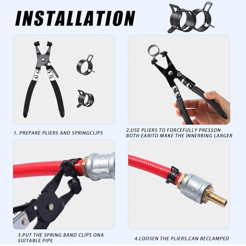130Pcs 6-25mm Spring Hose Clamps Kit With Pliers, Black Small spring Clamp，Constant Tension Steel Clamps for Automotive Fuel Lines, Silicone Vacuum Hoses，Low-Pressure Air Clips - size: 130 pcs With Plier