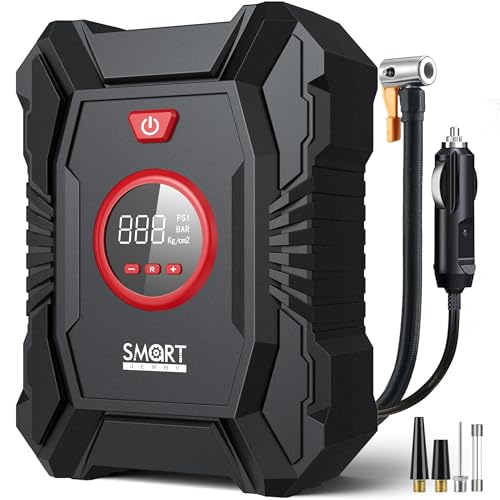 Portable Tire Inflator for Car, 12V Air Compressor, Max 100 PSI | Car Portable Air Compressor, Digital Tire Inflator with Gauge, Smart Auto-Stop & Fast Inflation Design - size: 12V DC