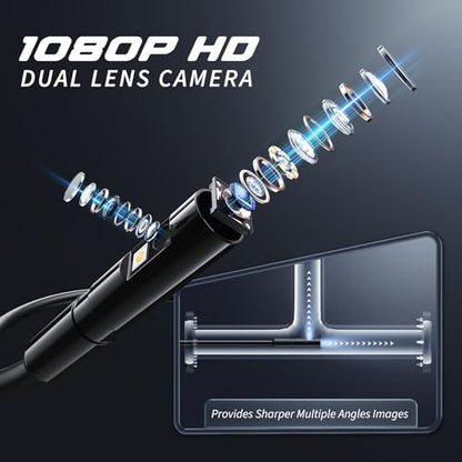 Endoscope Camera with Light, Inspection Borescope Camera with 4.3" IPS Screen, 1920P HD with 8 LED Lights, 32.8FT Semi-Rigid Cord Bore Scope, IP67 Waterproof Endoscope for Sewer, Dual Lens(Orange) - style: 32.8FT Dual Lens