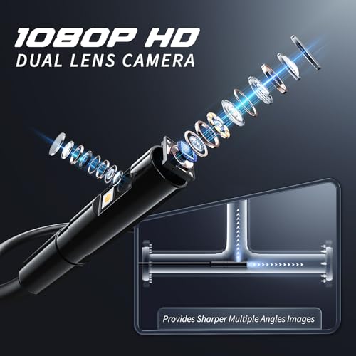 Endoscope Camera with Light, Inspection Borescope Camera with 4.3" IPS Screen, 1920P HD with 8 LED Lights, 16.5FT Semi-Rigid Cord Bore Scope, IP67 Waterproof Endoscope for Sewer, Dual Lens(Orange) - style: 16.5FT Dual Lens