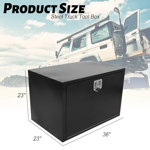 Heavy Duty Steel Truck Tool Box, 36" Waterproof Underbody Tongue Box, Black | Heavy Duty Steel Toolbox, Waterproof, T-Handle Lock, Smooth Surface, for Truck Pickup RV Trailer Storage, 36 x 23 x 23 Inch - size: 36" x 23" x 23"
