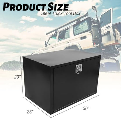 Heavy Duty Steel Truck Tool Box, 36" Waterproof Underbody Tongue Box, Black | Heavy Duty Steel Toolbox, Waterproof, T-Handle Lock, Smooth Surface, for Truck Pickup RV Trailer Storage, 36 x 23 x 23 Inch - size: 36" x 23" x 23"