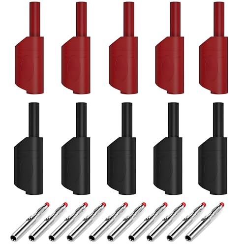 Multimeter Test Leads Ends 4mm Stackable Banana Plug Connectors 600V 32A | Nickel‑plated brass, insulation, solder terminal, CATIII 600V 32A, stackable, Banana Jack Socket Adapters 10pcs, for lab/home