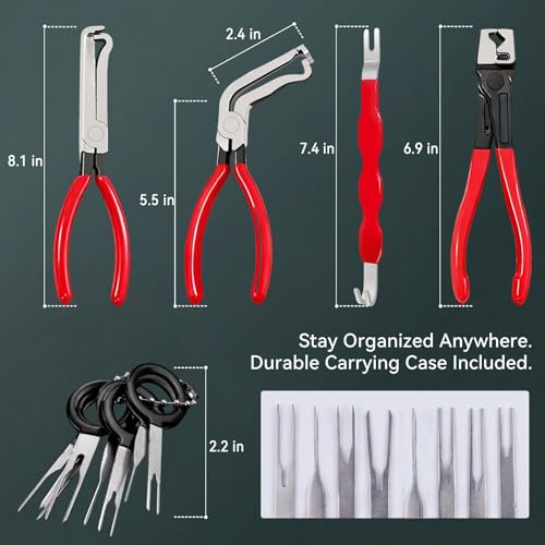 Automotive Electrical Disconnect Pliers Set, Electrical Connector Separator Removal Tool Kit, Wire Terminal Pin Release Tool & Hose Clamp Pliers for Cars Trucks SUVs with Storage Box (Set of 5)