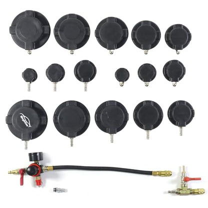 Turbo System Leakage Tester Kit, Turbo Pressure Leakage Tester for Cooling Emissions Exhaust Pipes, 19-Piece Turbo Boost Leak Tester Set with Stepped Adapters 1-1/4” to 4-1/4''
