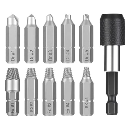 11 PCS Screw Extractor Set with Self-Locking Extension Rod | Fix Stripped & Damaged Screws Fast | All-in-One Tool Kit for DIY & Professionals