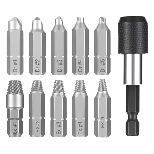 11 PCS Screw Extractor Set with Self-Locking Extension Rod | Fix Stripped & Damaged Screws Fast | All-in-One Tool Kit for DIY & Professionals
