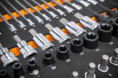 GEARWRENCH 74 Piece 1/4”, 3/8”, 1/2” Drive Metric Bit Socket Set in Foam Storage Tray - GWMSBSKCBMM