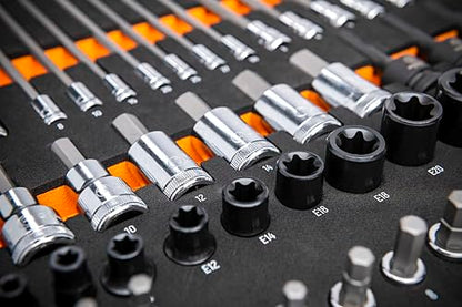 GEARWRENCH 74 Piece 1/4”, 3/8”, 1/2” Drive Metric Bit Socket Set in Foam Storage Tray - GWMSBSKCBMM