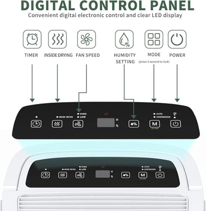 80 Pints Energy Star Dehumidifier with Drain Hose and WIFI for Large Spaces up to 5,000 Sq.Ft, Auto Defrost & Continuous Drainage - Ideal for Home Basements, Bathroom, and Bedroom - color: 5,000 Sq.Ft with WIFI