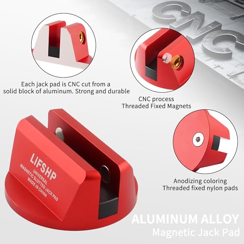 2Pcs Universal Aluminum Grooved Magnetic Jack Pad, Jacking Puck Pinch Weld Frame Rail Adapter, for Car SUV Truck Pickup Sedan MPV Wagon, Change Tire Repair Tires Oil Change Must Have-Red - color: Red-2Pcs