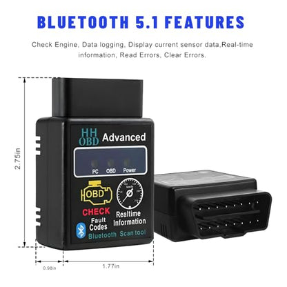 Sun Walker OBDII Car Diagnostic Scanner, Professional Bluetooth Auto OBD2 Diagnostic Tester Scan Tool, Wireless Engine Fault Code Reader for Phone and PC, Car Accessories
