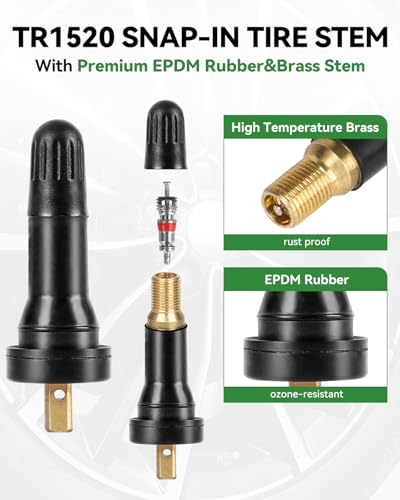 50 Pcs TR1520 Snap-in Tire Valve Stems, TPMS Compatible Rubber Tubeless Valve Stems Fit 0.453" (11.5mm) Rim Holes for TPMS Equipped Cars, SUVs, Light Trucks - size: TPMS