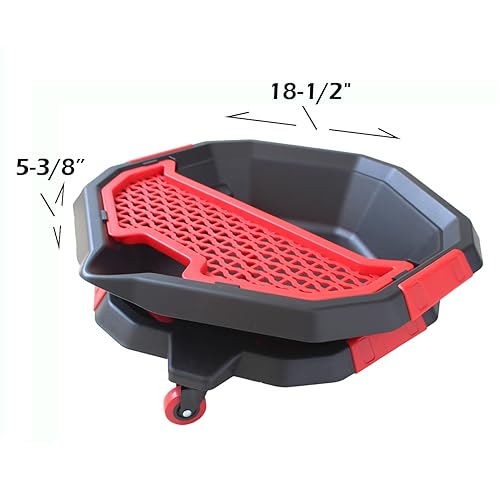 MaxWorks 3-in-1 Rolling Oil Drain Pan and Mobile Tool Creeper 8.5 Quart Fluid Container with 360 Degree Swivel Wheels and Mesh Drain Plug Holder (50695)