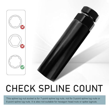 MLY 7 Spline Lug Nut Key, Lug Nut Socket, Wheel Lock Removal Tool for 19 mm(3/4 Inch) & 21 mm(13/16 Inch), Hex Socket Wrench Replacement for Wheel LugNut Drive Lock (Black) - size: 7 Spline