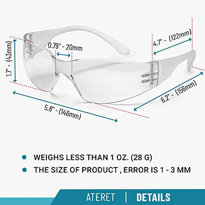 ATERET 24 Pairs Safety Glasses, Scratch Resistant Polycarbonate ANSI Z87.1 Impact Resistant Lens - color: Clear, size: 24 pairs