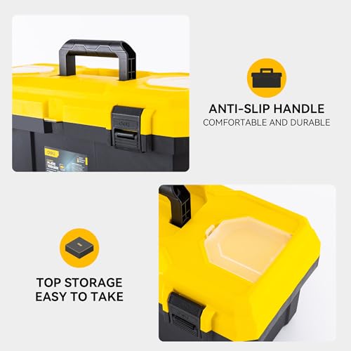 16 Inch Tool Box with Lock, 2-Layer Heavy-Duty Organizer with Removable Tray, Liftable Lid for Small Parts, 25lb Capacity & Carry Handle for Tools, Camping, Medical Supply Storage - size: 16”