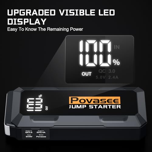Povasee 4000A Jump Starter 12V Battery Jumper Starter(10L Gas 10L Diesel Engine),Car Battery Jump Starter with 3" LCD Display, Power Bank/Dual Output/LED Light - style: A20