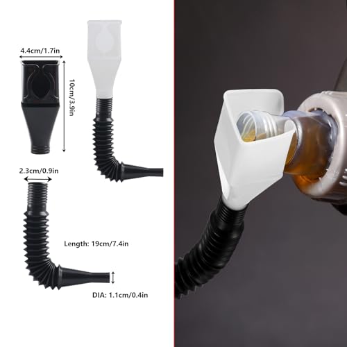 10 Pcs Automotive Funnels Set, Wide Mouth Fuel Funnels, Plastic Long Neck Oil Flexible Right Angle Funnelss, with Detachable Spout and Filter, Plastic Funnel Set for Water/Gasoline/Coolant/Engine Oil