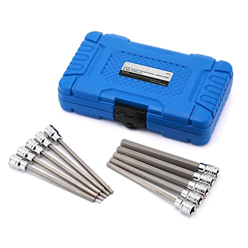 MIXPOWER 3/8 Inch Drive Long Hex Bit Socket Set, 1/16 Inch to 1/2 Inch, SAE, Extra Long Allen Hex Bit Socket Set, CR-V and S2 Steel, 10 Pieces - size: 1/16" - 1/2"