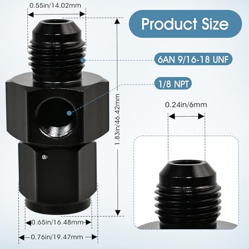 Gauge Port Fuel Pressure Take off Fitting Adapter Aluminumwith 6AN Male with 1/8 NPT Gauge Port Hose Adapters Aluminum Black (AN6-AN6-M-1/8) - size: AN6-AN6-M-1/8