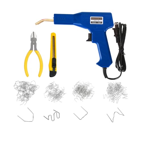 Car Plastic Welder, Vehicle Plastic Bumper Crack Repair Welder Gun Kit, 200PCS 4 Types Portable Automotive Hot Welding Staplers with Carry Case, Universal for SUV RV Truck (Blue)