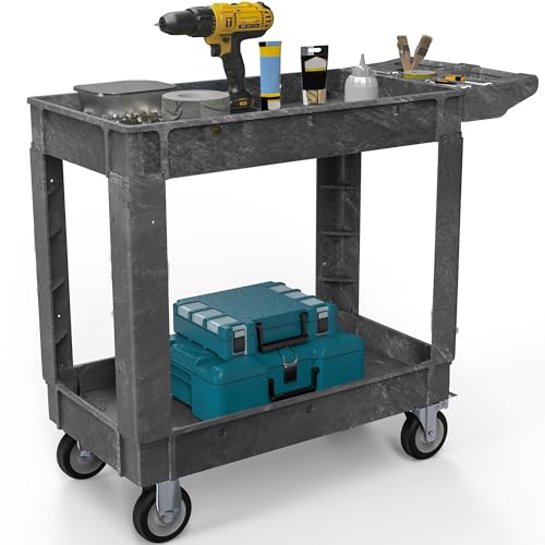 DWVO 40 x 17 in Heavy Duty Rolling Utility Cart on Wheels, Grey | Utility Service Cart 550 LBS Plastic Work Cart for Warehouse Garage School & Office Cleaning - color: Gray, size: 40"x17"
