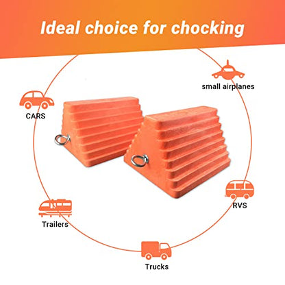 HOXWELL 2 Packs Wheel Chocks Heavy Duty Orange with Eyebolt, Vehicle Chock for Travel Trailers, Camper, Truck, Car and ATV, 9.1" Length x 7.1" Width x 5.5" Height - color: Orange-2 pcs