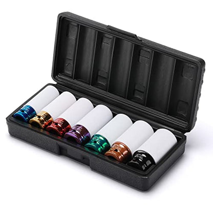 EMENTOL 7PCS 1/2" Drive Thin Wall Deep Wheel Protector Impact Socket Set, CR-MO, Lug Nut Impact Socket Set-17mm, 19mm, 21mm, 22mm, 23mm, 24mm, 27mm - size: 7PCS